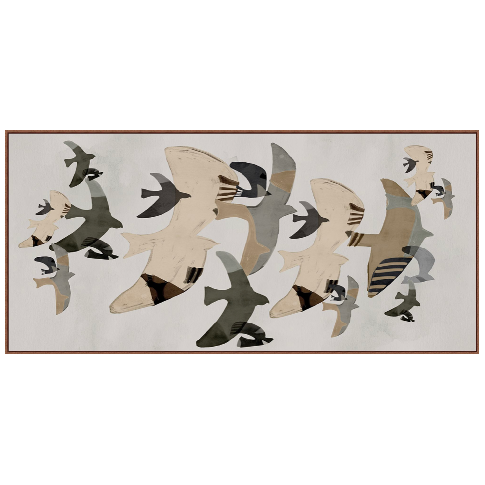 We love the organic feel the gallery wrapped canvas brings to this Dawn Flock Art. Hang over your bed, sofa, or other space to complete the look!   Specialty: Giclee on Canvas, Gallery Wrapped, Artist Enhanced Medium: Canvas Treatment: Gallery Wrapped, Artist Enhanced Size: 73"w x 34.5"h