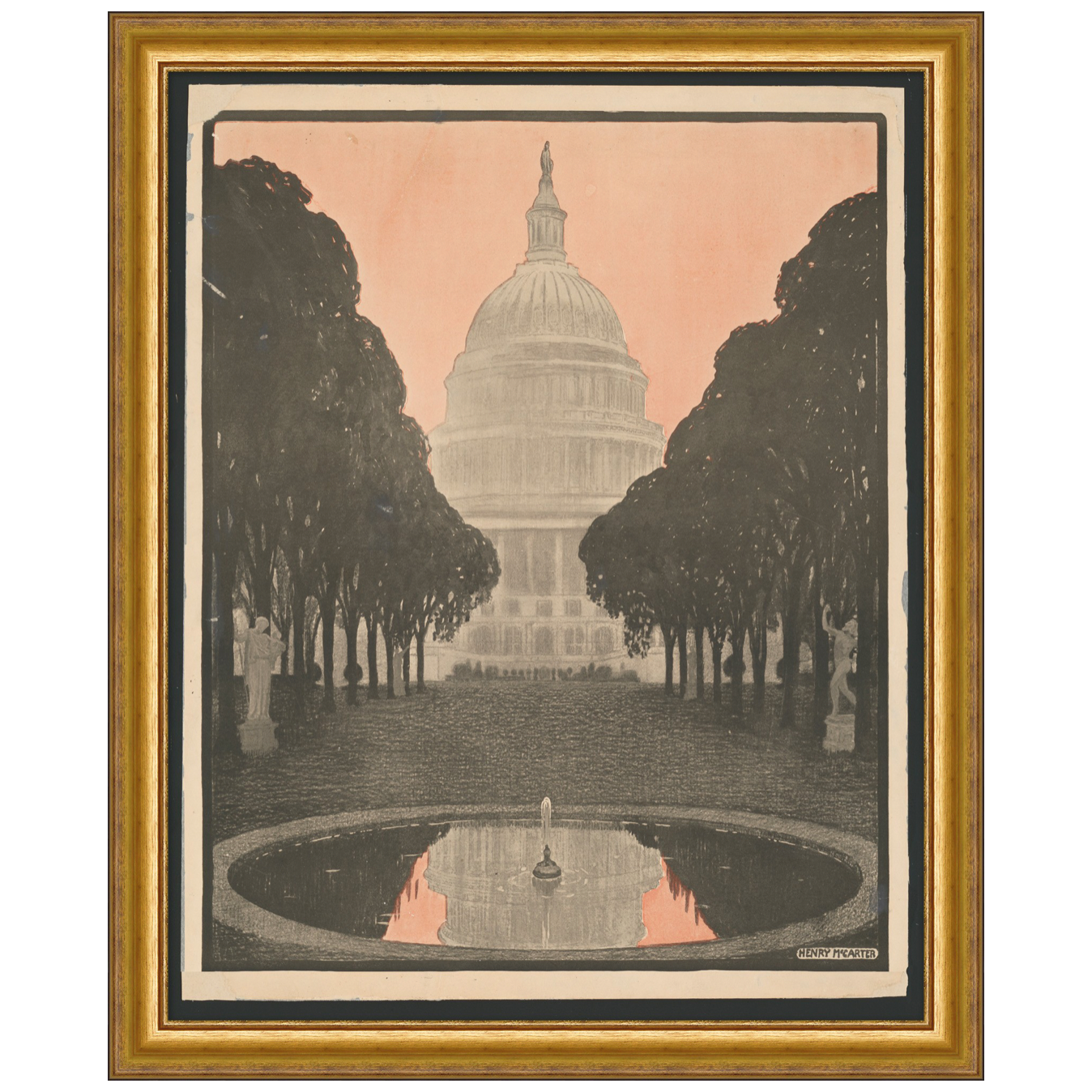 A framed vintage inspired view of the US Capitol with a pencil stylization in this Grand View Art  Size: 27.25"w x 33.25"h  This piece is made just for you in the USA! Please allow 6-8 weeks for production and shipment. 