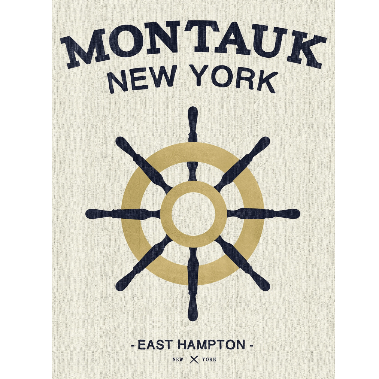 Destination: Montauk. This vintage inspired canvas art with gilded wheels is so much fun.  Size: 30"w x 40"h Medium: Raw Canvas