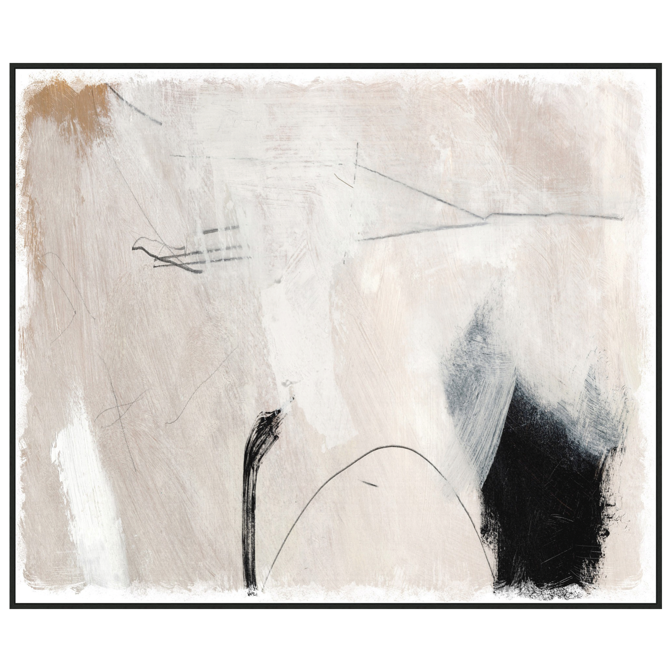This Studio Abstract Art is a wrapped raw canvas with hand applied gold leaf. This brings a moody, sophisticated feel to any living room, entry way, or bedroom  Size: 55" x 46" Medium: Raw Canvas Each piece is made in the USA just for you! Please allow 8 weeks for production and shipment. Somethings are worth the wait!